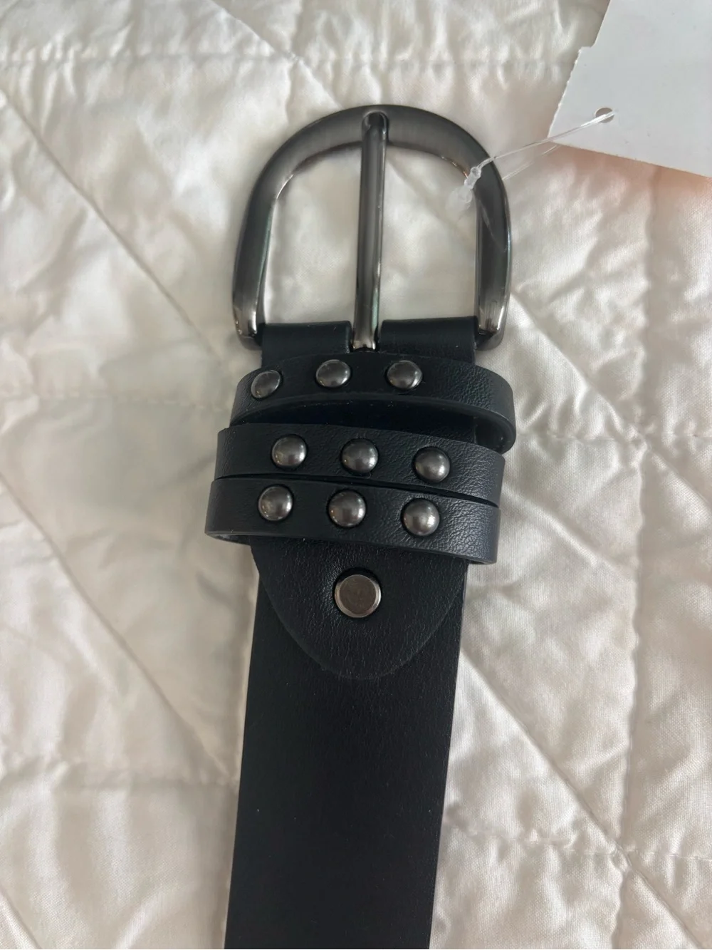 EUC Black Studded Leather (or faux) Belt 44” unisex no material/size stamp